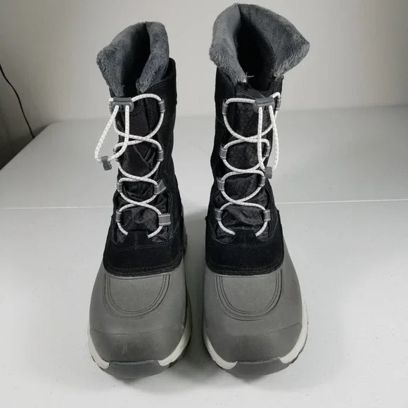 Lands End Black Gray Rubber Waterproof Rain Snow Removeable Liner Boots 8 B - Picture 2 of 5